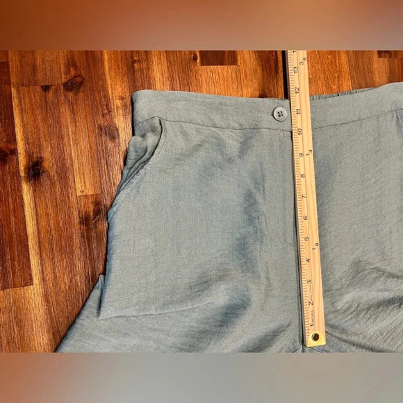 HAPPILY GREY blue/greenFLOWY PANTS wide leg cropped high rise size large NWT - Picture 4 of 9